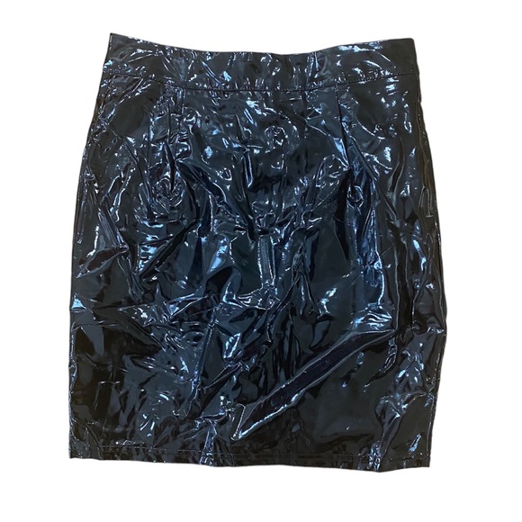 PU Liquid Leather Skirt with Front Exposed Zipper - Picture 2 of 2